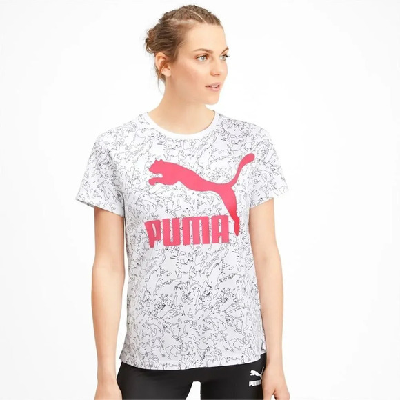 NWOT Puma t-shirt  with neon cheetah on black and white graphic pattern‎ - Picture 2 of 6